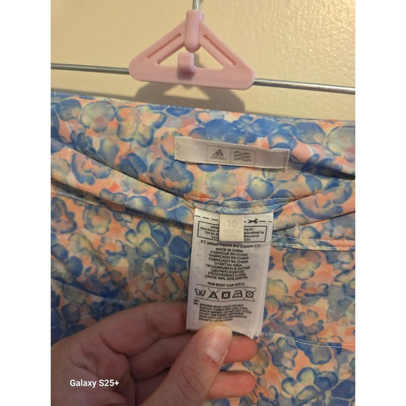 Adidas Floral Active Shorts Womens 10 Blue Pink Excellent Side Zip Athletic - Picture 3 of 3